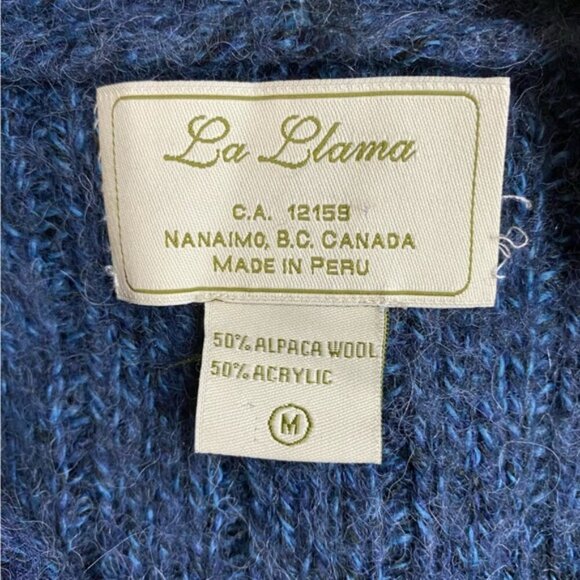 Vintage La Llama Blue Alpacaa Blend Knit Button Front Cardigan W Hood M - Picture 3 of 14